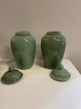 Load image into Gallery viewer, Pair of Green Ceramic Lidded Jars
