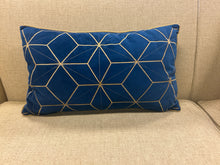 Load image into Gallery viewer, Navy Blue &amp; Gold Velvet Lumbar Pillow
