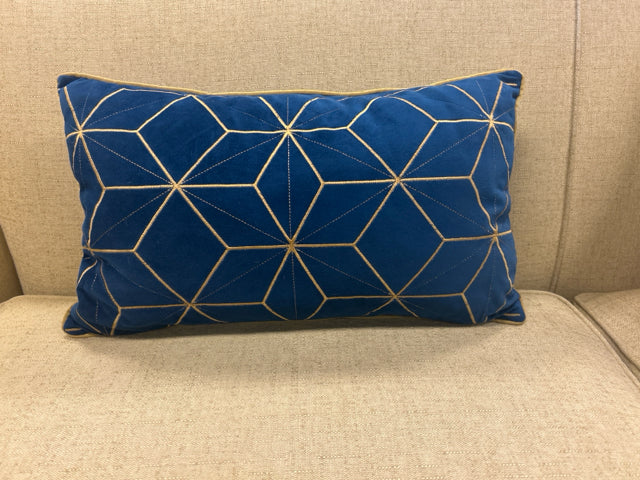 Navy Blue & Gold Velvet Lumbar Pillow