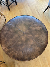 Load image into Gallery viewer, Round Leather Ottoman with  Black Wood Base from Century Furniture Co.
