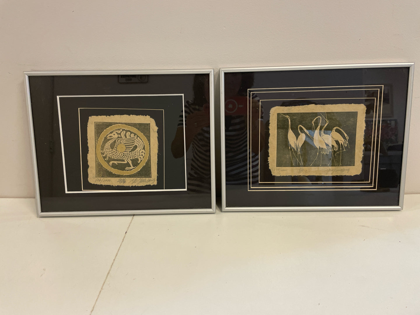 Pair of Framed Handmade Asian Paper Art, Signed