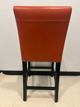 Load image into Gallery viewer, Bistro Table with Black Base &amp; Pair of Dark Orange Leather Stools from Crate and Barrel
