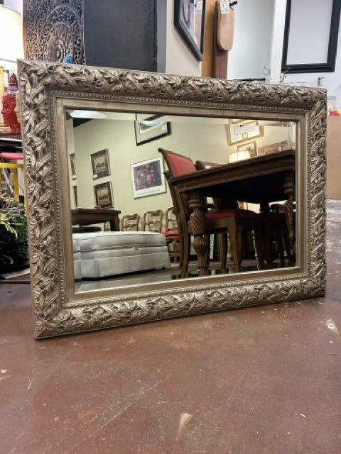 Beveled Mirror in Brushed Silver Decorative Frame