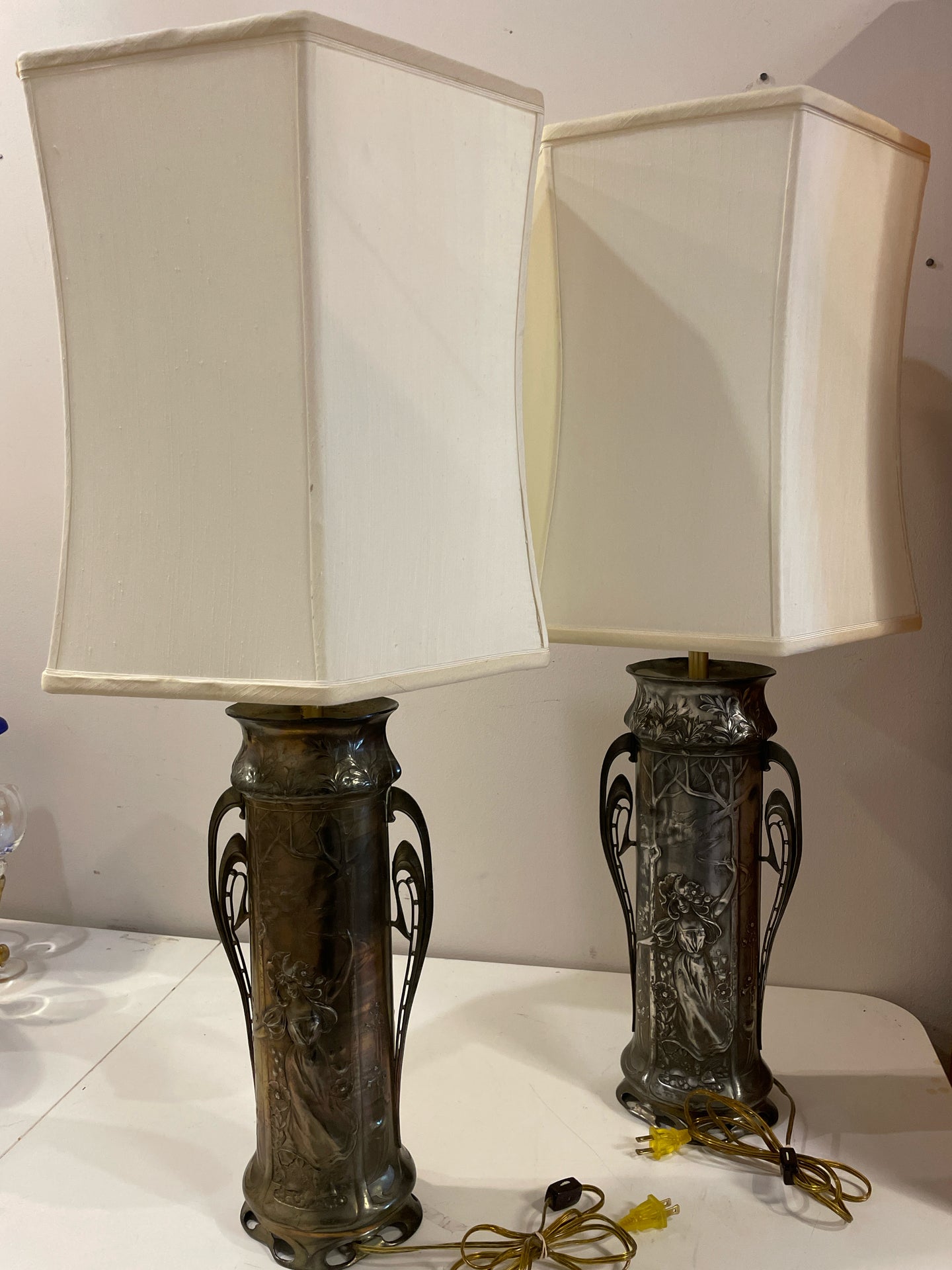 Pair of Silver Plated Art Nouveau Lamps