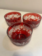 Load image into Gallery viewer, Three Bohemian Ruby Red Cut Glass Finger Bowls

