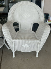 Load image into Gallery viewer, Pair of Faux White Wicker Chairs &amp; Round End Table from Hampton Bay
