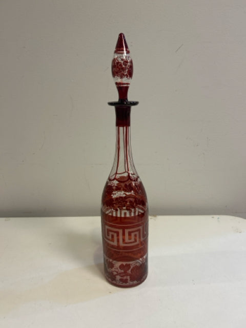 Vintage Bohemian Decanter with Greek Key Detailing