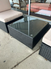 Load image into Gallery viewer, NEW Pair of Woven  Outdoor Chairs with Light Tan  Cushions &amp; Glass Top  Coffee Table
