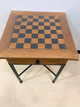 Load image into Gallery viewer, Wood Game Table on Metal Legs with Chess &amp; Checkers Pieces from Pottery Barn
