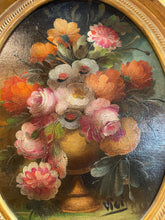 Load image into Gallery viewer, Original Oil of Flowers in Gold Oval Frame by Vici, signed
