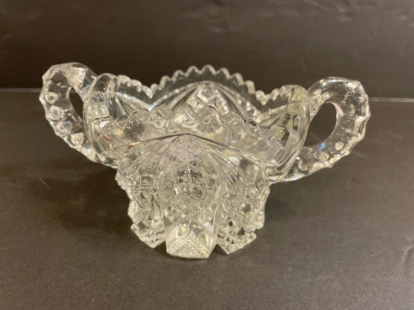 Two Handle Cut Glass Sugar Bowl from Imperial Glass