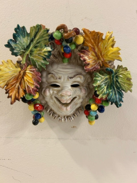 Ceramic Wall Art Floral Bacchus Face Mask made in Italy