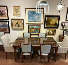 Load image into Gallery viewer, Custom Dining Table with Removable Glass Top, 2 Leaves &amp; 7 Chairs from Ethan Allen
