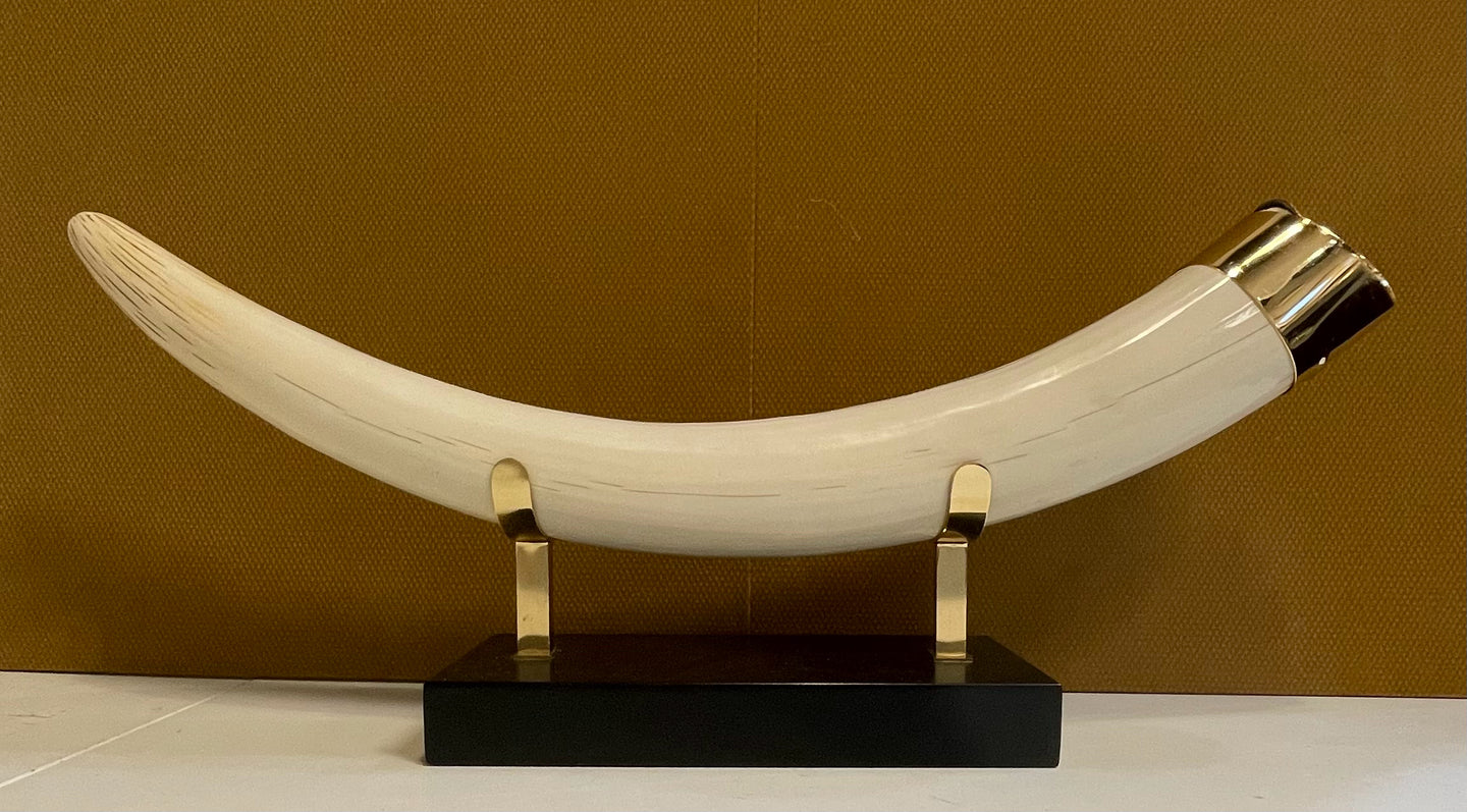 Decorative Faux Elephant Tusk Sculpture on Black Base