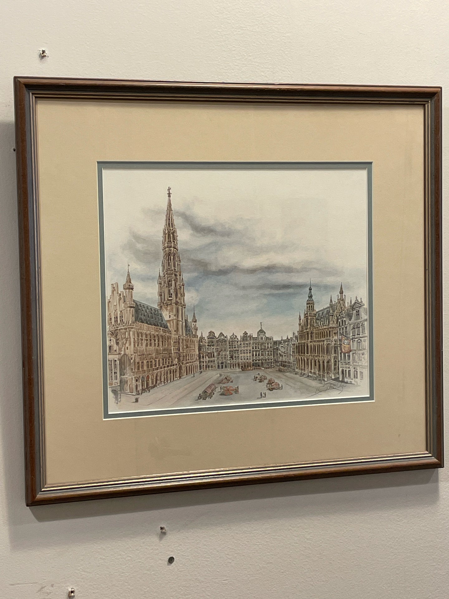 Framed Print of Grand Place in Brussels, Belgium by Bernadette Voz, signed