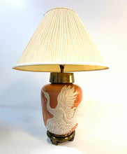 Load image into Gallery viewer, Ceramic Ginger Jar Table Lamp with Crane Motif and Brass Detailing
