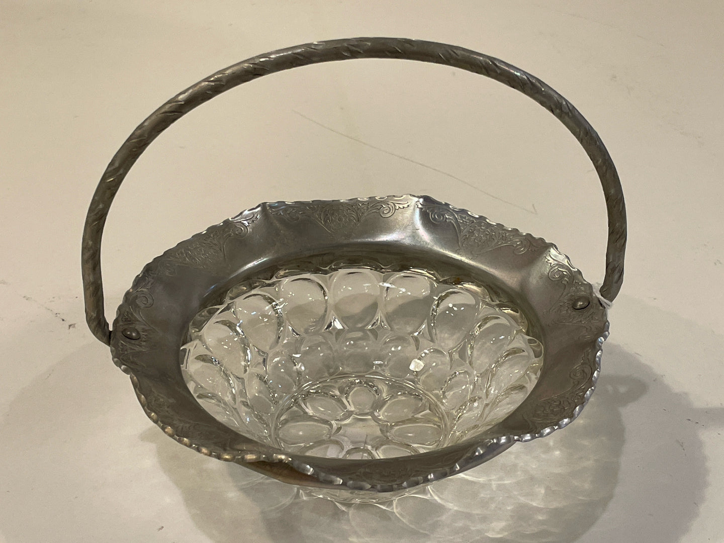 Glass Basket with Silver Trim and Handle