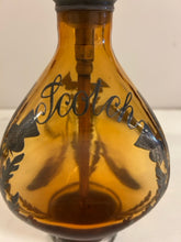 Load image into Gallery viewer, Amber Mid Century Scotch Bottle Table Lamp
