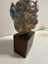 Load image into Gallery viewer, Chinese Bust with  Blue &amp; White Porcelain Shards on Wood Base
