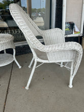 Load image into Gallery viewer, Pair of Faux White Wicker Chairs &amp; Round End Table from Hampton Bay
