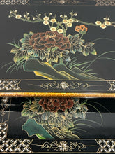 Load image into Gallery viewer, Mid-Century Black Lacquered Chinoiserie Nesting Tables
