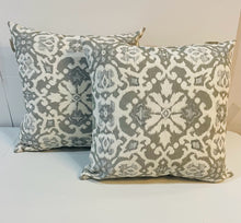 Load image into Gallery viewer, Pair of Grey and White Ikat "Valencia" Pillows from Pottery Barn
