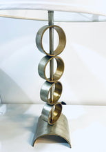 Load image into Gallery viewer, Stacked Ring Lamp in Brushed Silver with Metal Base (Rings turn)
