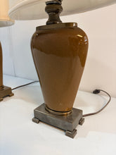 Load image into Gallery viewer, Pair of Crackled Ceramic Table Lamps with Bronze Footed Base from Uttermost
