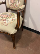 Load image into Gallery viewer, Vintage French Louis XV Armchair with Faux Needlepoint Upholstery
