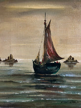 Load image into Gallery viewer, Framed Original Oil Painting of Sailboat by Miguel Montanola, signed
