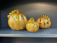 Load image into Gallery viewer, Set of 3 Champaign Colored Hand Crafted Pumpkins from Glass Eye Studio
