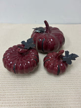 Load image into Gallery viewer, Set of 3 Cranberry Ceramic Pumpkins
