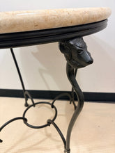 Load image into Gallery viewer, Faux Granite Top Occasional Table with Black Iron Base, Ram Head Detailing
