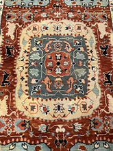 Load image into Gallery viewer, 100% Wool Area Rug in  Dark Rust, Teal and Cream
