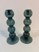 Load image into Gallery viewer, Pair of Smoke Glass Bubble Candleholders
