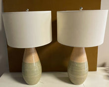 Load image into Gallery viewer, Pair of Green &amp; Pink Ceramic Lamps
