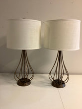 Load image into Gallery viewer, Pair of Bronze Table Lamps with Cream Shades
