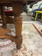 Load image into Gallery viewer, Vintage Oak Dining Table (1880&#39;s), with Four Ladderback Upholstered Chairs &amp; 3 Leaves
