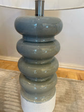 Load image into Gallery viewer, Seafoam Green &amp; Cream Stucco Table Lamp with  White Drum Shade
