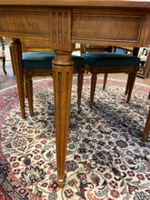Load image into Gallery viewer, Octagonal Dining Table with 6 Herringbone Upholstered Cane Back Side Chairs, Two  Leaves &amp; Pads

