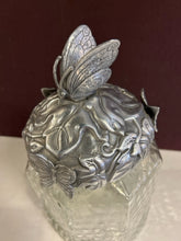 Load image into Gallery viewer, Glass &amp; Pewter Lidded Jar with Butterfly from Arthur Court
