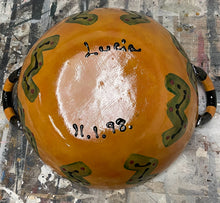 Load image into Gallery viewer, Large Hand Painted Ceramic Bowl with Handles, signed on the bottom Lucia
