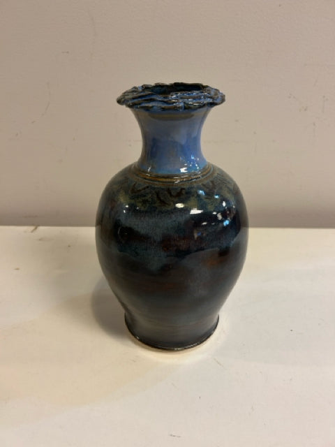 Blue Glazed Vessel/Vase, signed