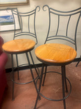 Load image into Gallery viewer, Pair of Iron Swivel  Barstools with Wood Seats
