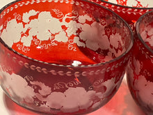 Load image into Gallery viewer, Three Bohemian Ruby Red Cut Glass Finger Bowls
