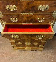 Load image into Gallery viewer, Vintage Grained Burl Elm Wood Bandaji (Scholars Chest) with Ornate Brass Mounts
