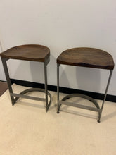 Load image into Gallery viewer, Pair of Metal Counter Stools with Wood Saddle Seat
