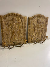 Load image into Gallery viewer, Pair of Gilt Candleholder Wall Plaques Handcarved in Italy
