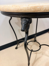 Load image into Gallery viewer, Faux Granite Top Occasional Table with Black Iron Base, Ram Head Detailing
