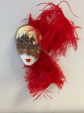 Load image into Gallery viewer, Hand Painted Venezia Mask with Red Feathers made in Italy
